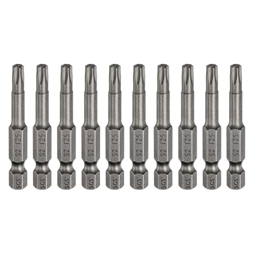 HARFINGTON 10pcs T25 Torx Head Screwdriver Bit 1/4" Hex Shank 2" (50mm) Long Magnetic No Hole Tip Tamper Proof 6 Point Star Screw Driver Drill Bits S2 Steel Industrial Power Screwdrivers - size: T25 x 2"