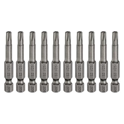 HARFINGTON 10pcs T25 Torx Head Screwdriver Bit 1/4" Hex Shank 2" (50mm) Long Magnetic No Hole Tip Tamper Proof 6 Point Star Screw Driver Drill Bits S2 Steel Industrial Power Screwdrivers - size: T25 x 2"