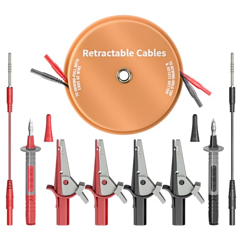 Goupchn 9PCS Multimeter Test Lead Kit 2 Wire 10ft 18AWG Retractable Wires | 4mm Banana Plugs, Heavy Duty Alligator Clips, Wire Piercing Probes Electrical Test Wires for Automotive, Electrical - size: 10ft/3m, style: Banana Plug Leads Kit