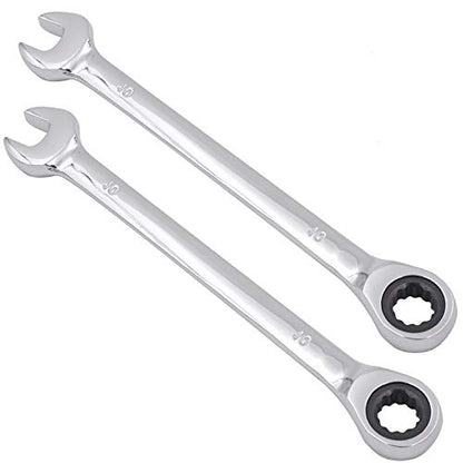 KINJOEK 2 PCS 10mm 12PT Ratchet Wrench, Metric Ratcheting Wrench Set with 5° Movement and 72 Teeth for Projects with Tight Space - size: 10mm 2PCS