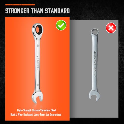 HORUSDY 13-Piece Sturdy Ratcheting Wrench Set | Metric Sizes 6–19mm | Max Torque Ratchet Combination Wrenches Set with Storage Rack | 72-Tooth | Chrome Vanadium Steel - style: 13pcs Metric Ratchet Wrench Set