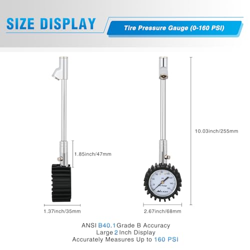 Nilight Tire Pressure Gauge 160PSI Heavy Duty Stainless Steel Dual Head Air Pressure Chucks ANSI B40.1 Certified Large 2" Dial Wheel Checker for Truck Semi Truck ATV Motorhome Cars & RV Accessories - color: Dual Head Tire Pressure Gauge