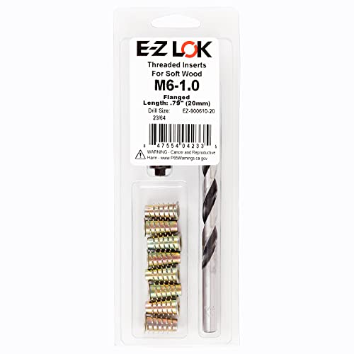 E-Z Hex Thread Repair Kit for Soft Wood Flanged Threaded Inserts M6-1.0 x 20mm, Drill, Installation Tool - size: M6-1.0 x 20mm, style: Flanged