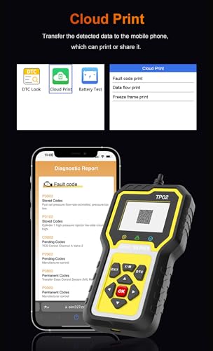 TP02 6 in 1 OBD2 Scanner for BMW Benz Audi Honda Toyota and Nissan Code Reader, Multi-System Diagnostic for Engine, Oil Reset, Transmission, ABS, SRS, Body, Chasis, Speaker System & More - color: yellow