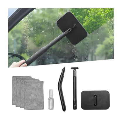 Zpana Car Windshield Cleaning Tool, Vehicle Window Cleaner with Extendable Handle & 4 Washable Microfiber Pads, Automotive Glass Wiper Windscreen Wash Kit, Universal for Vehicles - color: 4 Pads