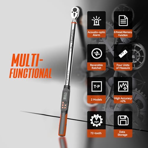 SUZUME Digital Torque Wrench 1/2 Drive (12.5-250.7 Ft. Lb/ 17-340 N.m) | ±2% Accuracy with Certify Beep and LED Alarm Peak & Track Dual-Direction Auto Truck SUV Vehicle Tire Machine - size: 12.5-250.9 Ft. Lb, style: 1/2-Inch