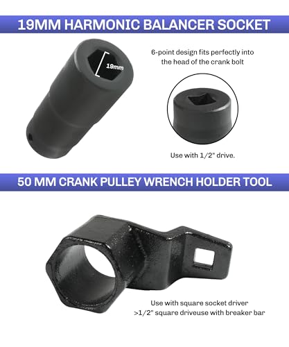 bylikeho Crankshaft Pulley Removal Tool,Automotive Tool,Car Accessories Weighted Sockets,19mm Harmonic Balancer Socket,50mm Crankshaft Pulley Holder, Use to Install or Remove Engine Crank Bolts