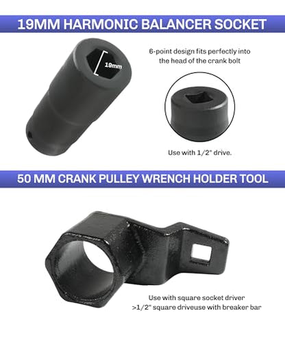 bylikeho Crankshaft Pulley Removal Tool,Automotive Tool,Car Accessories Weighted Sockets,19mm Harmonic Balancer Socket,50mm Crankshaft Pulley Holder, Use to Install or Remove Engine Crank Bolts