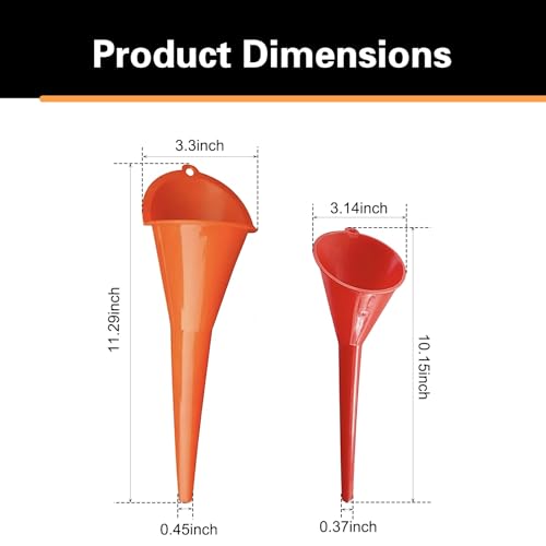 2 PCS Long Neck Oil Funnel, PP Anti-Spill No Cover Car Filling Funnel with Hanging Loop, Hand-Free Portable Oil Change Accessory, Suitable for Most Cars Motorcycles (Red)