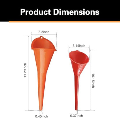 2 PCS Long Neck Oil Funnel, PP Anti-Spill No Cover Car Filling Funnel with Hanging Loop, Hand-Free Portable Oil Change Accessory, Suitable for Most Cars Motorcycles (Red)