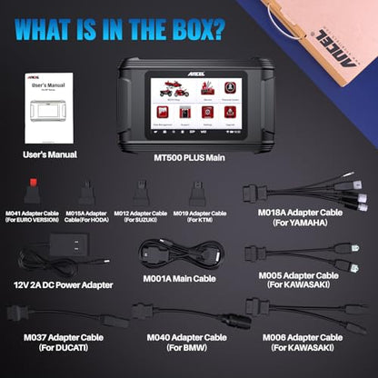 ANCEL MT500 Plus Motorcycle Scanner, Full-System OBD2 Diagnostic Tool with Quick Service Resets & Advanced Programming, Fits for BMW, Honda, Yamaha, Ducati, KTM, Kawasaki, Suzuki, Triumph