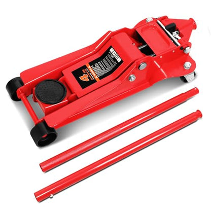 PM PERFORMOTOR Low Profile Hydraulic Trolley Service/Floor Jack, 4 Ton (8000 lbs) Capacity, Lifting Range 4.5"-20", Red, PM-TOL-FJ40-RD - color: Red