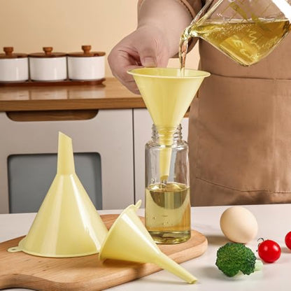Plastic Kitchen Funnel Set of 3, Round Kitchen Funnels for Filling Bottles, Durable and Multifunctional Funnels for Filling Canning, Cooking, Lab or Car Oil (Milk Yellow) - color: Milk Yellow