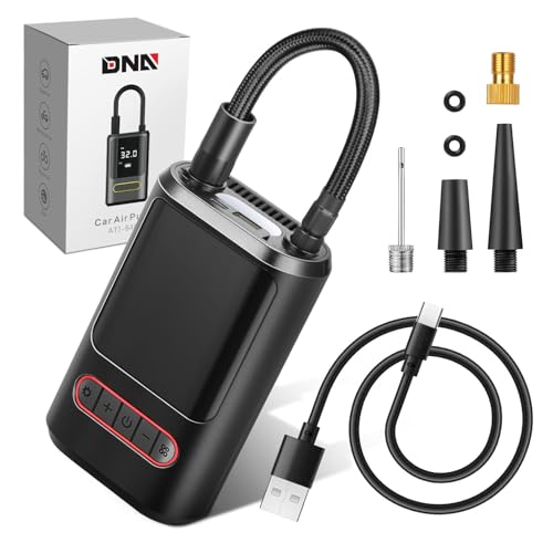 DNA MOTORING Tire Inflator Portable Air Compressor, 150PSI Cordless Air Pump for Car, Bike, Motorcycle, Ball, Electric Bike Tire Pump with Pressure Gauge, LED Light, Red, TOOLS-00678-RD - style: PLUS red