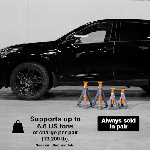 6.6-Ton Jack Stands (x2), Suited for All Passenger Vehicles, Pickup Trucks and Some Models Medium-Duty Trucks, Sold in Pair. - size: 6.6-Ton Jack Stands