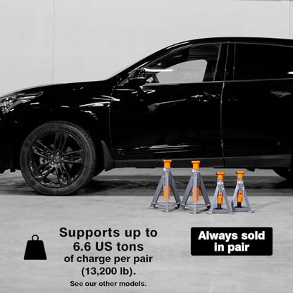 6.6-Ton Jack Stands (x2), Suited for All Passenger Vehicles, Pickup Trucks and Some Models Medium-Duty Trucks, Sold in Pair. - size: 6.6-Ton Jack Stands