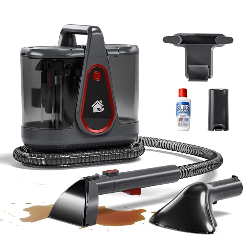WURESE Portable Carpet Cleaner Machine, 17KPa Powerful Upholstery & Spot Cleaner for Pet Stains, Couches, Stairs & Car Seats – Handheld Deep Cleaner with Self‑Cleaning System & 2 Brushheads, GrayRed - color: GrayRed