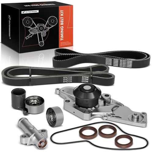 A-Premium Timing Belt Kit with Water Pump Compatible with 03-18 Honda Accord Crosstour Pilot Odyssey Ridgeline Acura MDX RDX RL TL TSX ZDX Saturn Vue 3.0L 3.2L 3.5L 3.7L V6 19200RDVJ01 TKH002 TCKWP329