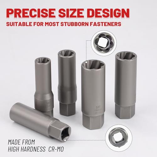 16-Pcs Spiral Deep Bolt Extractor Set, Stripped Bolt Remover Lug Nut Extractor Set, Stripped Lug Nut Remover for Broken Damaged Rounded-Off Bolts, Nuts, Bolts, Studs, Fittings, Threaded Tubes - size: 16Pcs