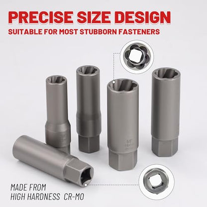16-Pcs Spiral Deep Bolt Extractor Set, Stripped Bolt Remover Lug Nut Extractor Set, Stripped Lug Nut Remover for Broken Damaged Rounded-Off Bolts, Nuts, Bolts, Studs, Fittings, Threaded Tubes - size: 16Pcs