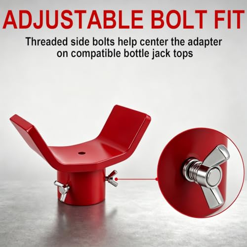 Bottle Jack Adapter,V-Shaped Axle Saddle, Adjustable Bolts(Red) | Fits compatible 2T-12T bottle jacks with jack ram up to 1.61 in;threaded side bolts help center the adapter on the jack top - color: Red Bolts