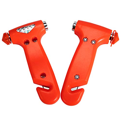 MOTORBUDDY 2-Pack Car Safety Hammer Seatbelt Cutter, Auto Emergency Escape Hammer with Window Glass Breaker and Seat Belt Cutter, Striking Red Escape Tool for Car Accidents - color: Red