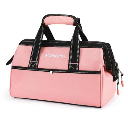 WORKPRO 13-Inch Tool Bag, Pink Soft Cloth Tool Storage Bags, Wide Mouth Tool Tote Bag with Inside Pockets - Pink Ribbon | Soft Cloth, Wide Mouth, Tool Tote Bag - color: Pink