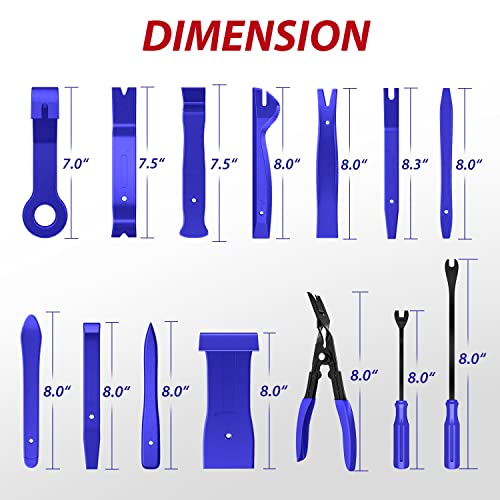 Nilight 200Pcs Trim Removal Tool, Auto Push Pin Bumper Retainer Clip Set Fastener Terminal Remover Adhesive Cable Clips Round Handle Crowbar Kit Car Panel Radio Auto Clip Pliers - color: 200 Clips+ Remover Tools Blue