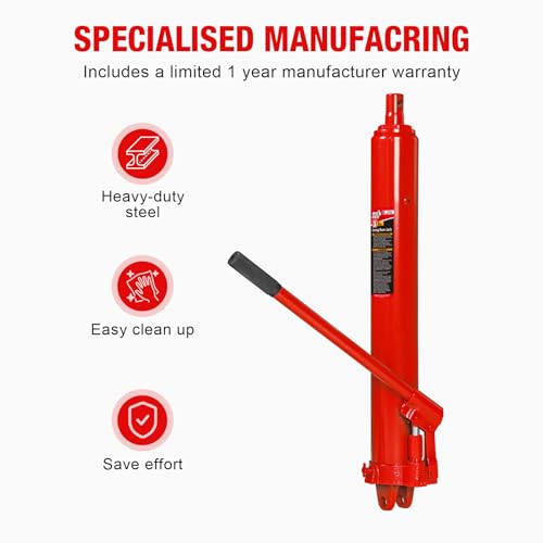 Big RED AQD3TR Hydraulic Long Ram Jack 3 Ton Heavy Duty Engine Hoist Cylinder with Clevis Base & Single Piston Pump - Professional Hydraulic Ram Cylinder for Garage Repair, Auto Shop, Farm Equipment - style: 3 Ton/NEW VERSION