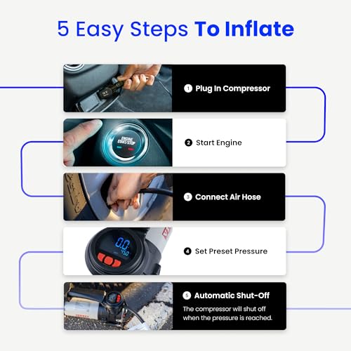 VIAIR Digital EVC85P - Portable Air Compressor Tire Inflator for Car, SUV & Truck | Preset Automatic Shut Off Feature | 12V Road Tire Pump Air Compressor 60 PSI - size: Twist on Chuck, style: Digital Automatic/Twist on
