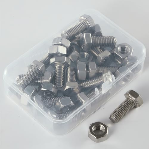 M8-1.25x20mm Hex Bolt and Nut Kit 15set, 304 Stainless Steel (A2-70), Full Thread, Bright Finish, Machine Threaded for Automotive, Machinery, DIY - size: M8x20mm(15 Sets）