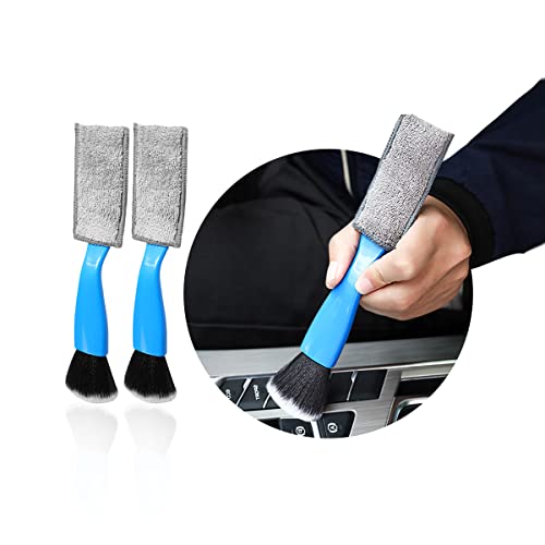 Ziciner 2 PCS Double Head Brush for Car Clean, Soft Auto Interior Duster Detailing Brushes, Universal Vehicle Dashboard Screen, Air Vents, Computer etc Cleaning Tool Accessories (Blue) - color: Blue, 2 PCS
