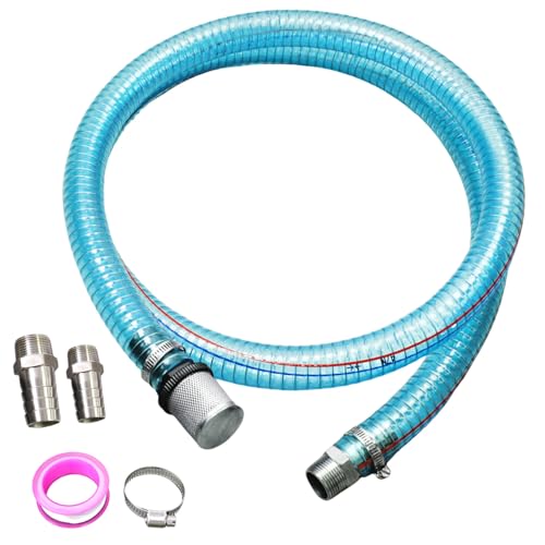 Suction Hose 1 Inch ID Clear PVC Hose Kit, 6.5ft 304 Stainless Steel Wire Reinforced Tubing with NPT Adapter, Clamps & Tape for Fuel Oil Water Suction Discharge - size: 1"ID, style: 3/4"-1"*6FT