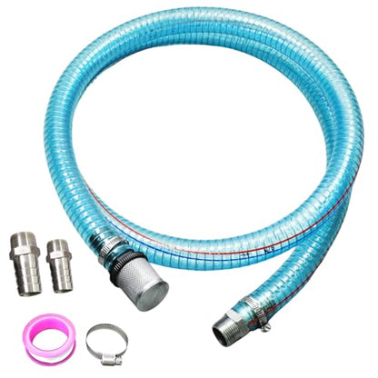 Suction Hose 1 Inch ID Clear PVC Hose Kit, 6.5ft 304 Stainless Steel Wire Reinforced Tubing with NPT Adapter, Clamps & Tape for Fuel Oil Water Suction Discharge - size: 1"ID, style: 3/4"-1"*6FT