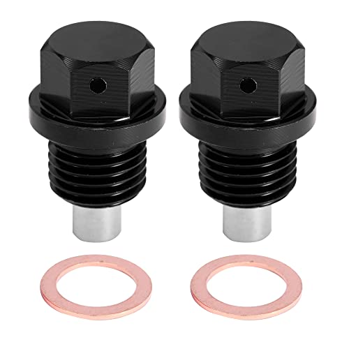 X AUTOHAUX 2 Set M14x1.5 Oil Drain Plug Magnetic Aluminum Alloy Sump Drain Nut Oil Drain Bolt with 2 Washer for Car Motorcycle Black - size: M14x1.5