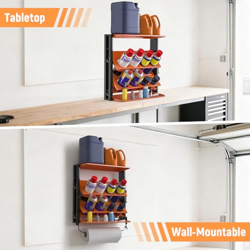 Spray Bottle Holder Wall-Mounted, Aerosol Spray Can Holder, Heavy Duty Paint Bottle Organizer with 8 Can Holes 80 LBS, Utility Storage Rack With Paper Towel Holder for Garage, Shop or Tool Trailer - style: B-Spray Can Rack