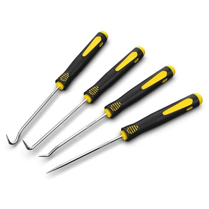 Precision Hook and Pick Set, 4-Piece Automotive O Ring Pick Set, Mechanic Pick Tools with Ergonomic Handle, Knurled Shaft for Automotive, Electronics, Gunsmith Tools