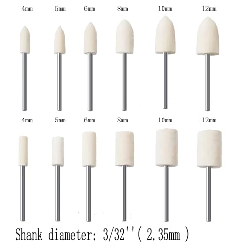 24 Pcs Wool Felt Polishing Bits - 3/32'' Shank Wool Felt Buffing Polishing Kits for Rotary Tools Includes Dremel