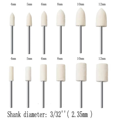 24 Pcs Wool Felt Polishing Bits - 3/32'' Shank Wool Felt Buffing Polishing Kits for Rotary Tools Includes Dremel
