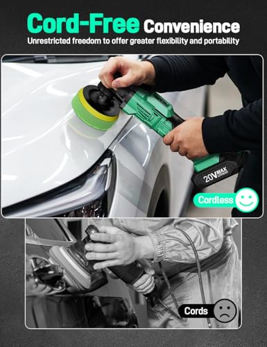 KIMO 20V Cordless Buffer Polisher Kit, 25Pcs Polishing Kit, 6 Speeds to 6000RPM Cordless Polisher with 2*2000mAh Batteries, 4 Inch Buffer Polisher for Car, Motorcycle, Truck Detailing, Scratch Remover