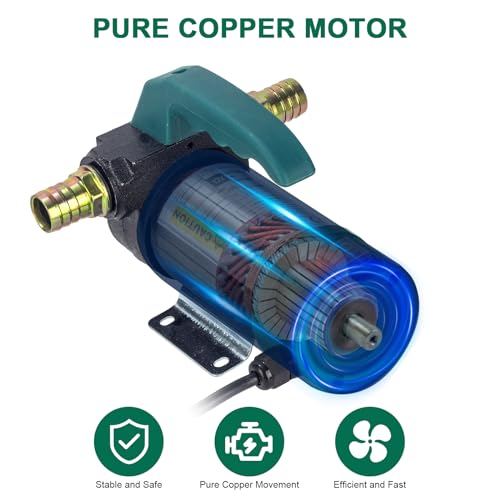 AIGMISON 12V 260W Diesel Transfer Pump Electric Fuel Transfer Pump 45L/Min Oil Suction Pump With Copper Motor For Diesel, Kerosene, Transformer Oil - color: without nozzle hoses green