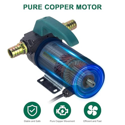 AIGMISON 12V 260W Diesel Transfer Pump Electric Fuel Transfer Pump 45L/Min Oil Suction Pump With Copper Motor For Diesel, Kerosene, Transformer Oil - color: without nozzle hoses green