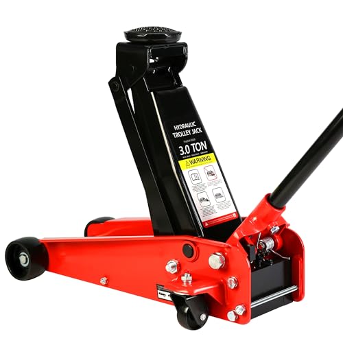 3 Ton Red Low Profile Trolley Floor Jack,Professional Steel Racing Jack with Single Piston Quick Lift Pump,Heavy Duty Hydraulic Lifting Range 5.1''-20'',3 Ton(6,000 lb) Capacity - color: 3 Ton-Lift Range 5.1"-20"(RED), size: 3 Ton