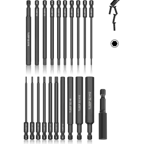 21 x 1/4 Inch Hex Head Allen Wrench Drill Bits 4" Long, 1.5MM to 12MM, 5/64” to 5/16”, SAE and Metric S2 Steel Magnetic Tips Screwdriver Socket Bit Set for Ikea Type Furniture, 100MM - color: Set 3: Sae and Metric, 100mm Black