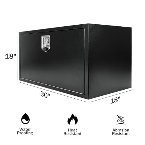 BLACKHORSE-RACING Underbody Truck Tool Box with T-Handle Latch Waterproof Truck Tool Box for Underbed of Truck, Trailer, Rv 36"(L) x 18"(W) x 18"(H)-Black Steel - size: 30" x 18" x 18 "