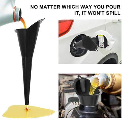 2PCS Oil Funnel,Oil Change Funnels, Universal Fuel Funnel with Long Neck, Multi-Function Engine Oil Funnel for Filling Oils Gas Lubricants Water Diesel and Fluids (Black)