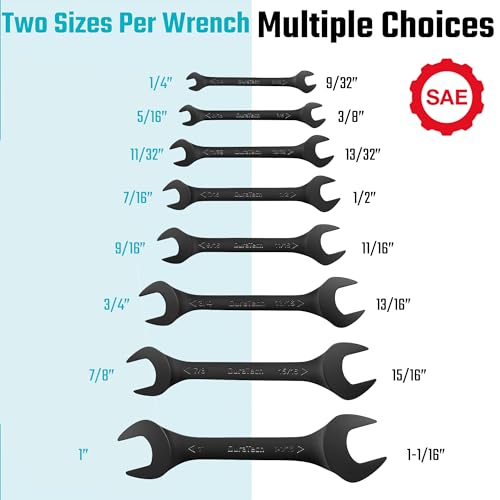 DURATECH Super-Thin Open End Wrench Set, SAE, 8-Piece,1/4" to 1-1/16", Black Electrophoretic Coating, with Rolling Pouch - color: Black, size: SAE