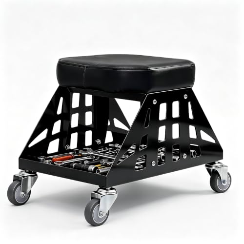 Rolling Shop Stool with Wheel for Garage Mechanic | Heavy Duty Rolling Shop Seat [400 LBS Capacity] Work Stool with Storage for Automotive Auto Repair/Detailing Stool/Salon - color: Black