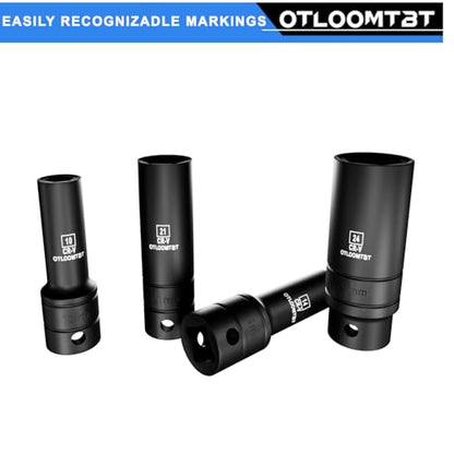 OTLOOMTBT 14PCS Impact Socket Set 1/2 Drive Metric Deep Sockets | Heavy Duty Chrome Vanadium Steel, 6-Point Grip, Rust Resistant Deep Socket Set with Adapter for Auto Repair & Mechanics - style: 14PCS 1/2" Drive Impact Socket Set (Metric - Without Storage