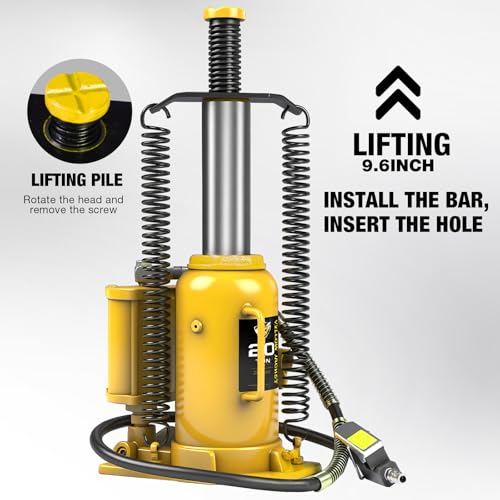 YELLOW JACKET Pneumatic Air Bottle Jack 20 Ton with Manual Hand Pump and Air Pump for Heavy Duty Auto Trucks